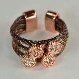 Brown Wire Rope & Pave Crystals Ring - Rose Gold