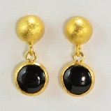24K Vermeil Round Onyx Drop Earrings